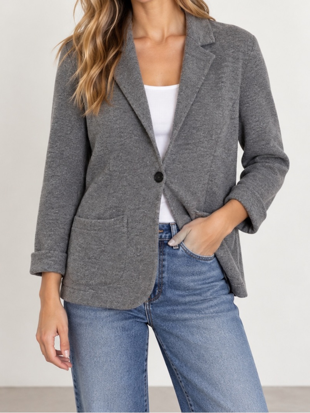 Jigsaw Gray Sweater Blazer Wool Cardigan Classic Fit Single Button Small $185
